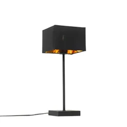 Moderne tafellamp zwart stoffen kap zwart met goud - VT 1