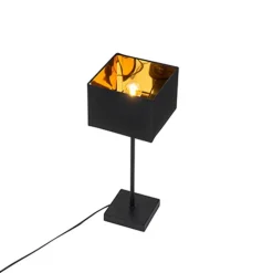 Moderne tafellamp zwart stoffen kap zwart met goud - VT 1