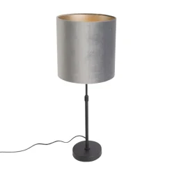 Moderne tafellamp zwart stoffen kap grijs 25 cm verstelbaar - Parte