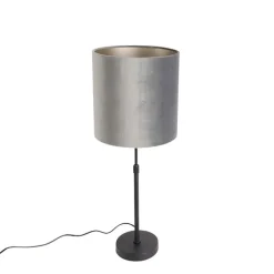Moderne tafellamp zwart stoffen kap grijs 25 cm verstelbaar - Parte