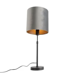 Moderne tafellamp zwart stoffen kap grijs 25 cm verstelbaar - Parte