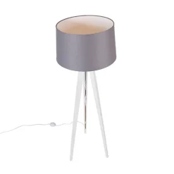 Moderne tripod wit met linnen kap donkergrijs 45 cm - Tripod Classic