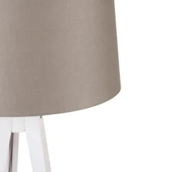 Moderne tripod wit met linnen kap taupe 45 cm - Tripod Classic