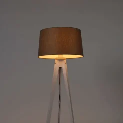 Moderne tripod wit met linnen kap taupe 45 cm - Tripod Classic