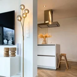 Moderne vloerlamp goud 5-lichts met smoke glas - Athens