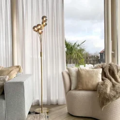Moderne vloerlamp goud 5-lichts met smoke glas - Athens