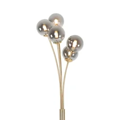 Moderne vloerlamp goud 5-lichts met smoke glas - Athens
