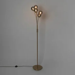 Moderne vloerlamp goud 5-lichts met smoke glas - Athens