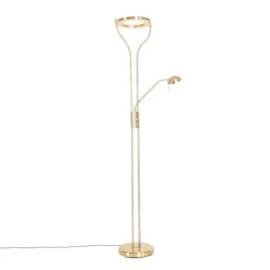 Moderne vloerlamp goud met leesarm incl. LED en dimmer - Divo