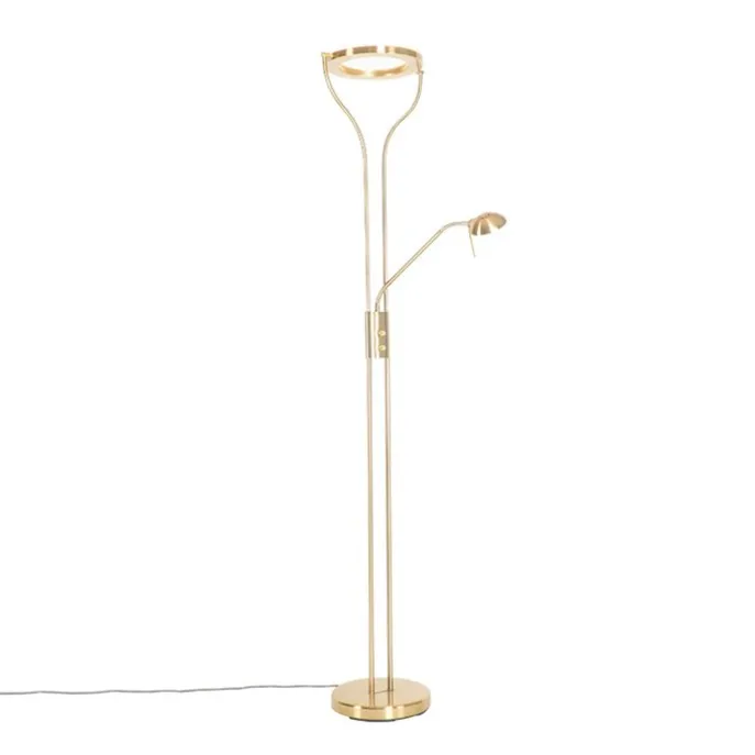 Moderne vloerlamp goud met leesarm incl. LED en dimmer - Divo