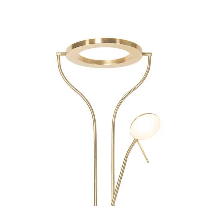 Moderne vloerlamp goud met leesarm incl. LED en dimmer - Divo