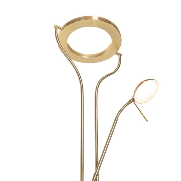 Moderne vloerlamp goud met leesarm incl. LED en dimmer - Divo