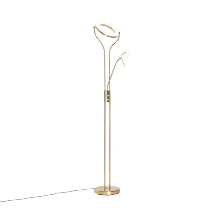 Moderne vloerlamp goud met leesarm incl. LED en dimmer - Divo
