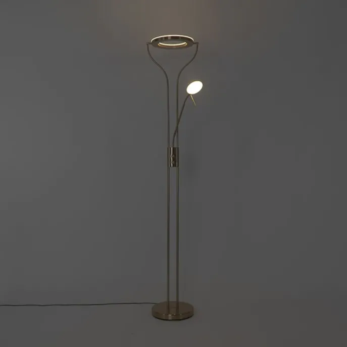Moderne vloerlamp goud met leesarm incl. LED en dimmer - Divo