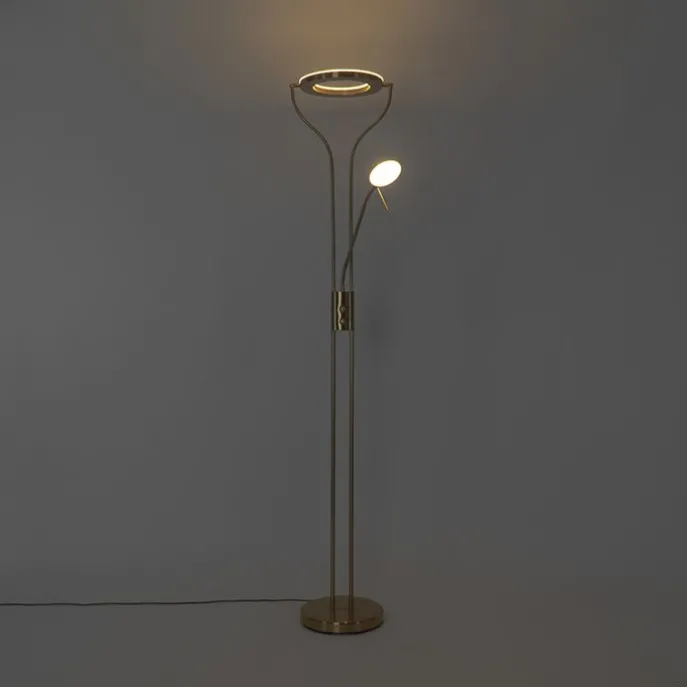 Moderne vloerlamp goud met leesarm incl. LED en dimmer - Divo