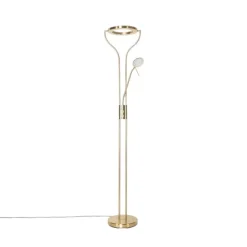 Moderne vloerlamp goud met leesarm incl. LED en dimmer - Divo