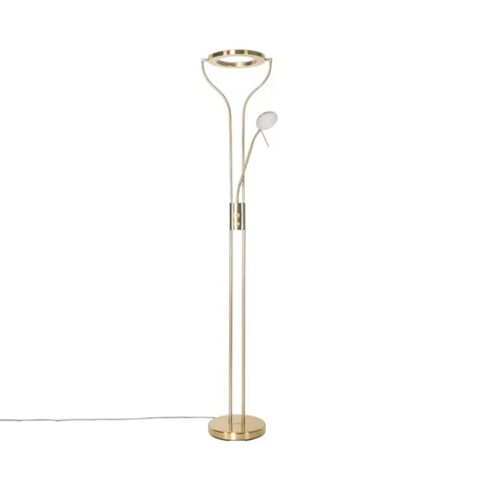 Moderne vloerlamp goud met leesarm incl. LED en dimmer - Divo