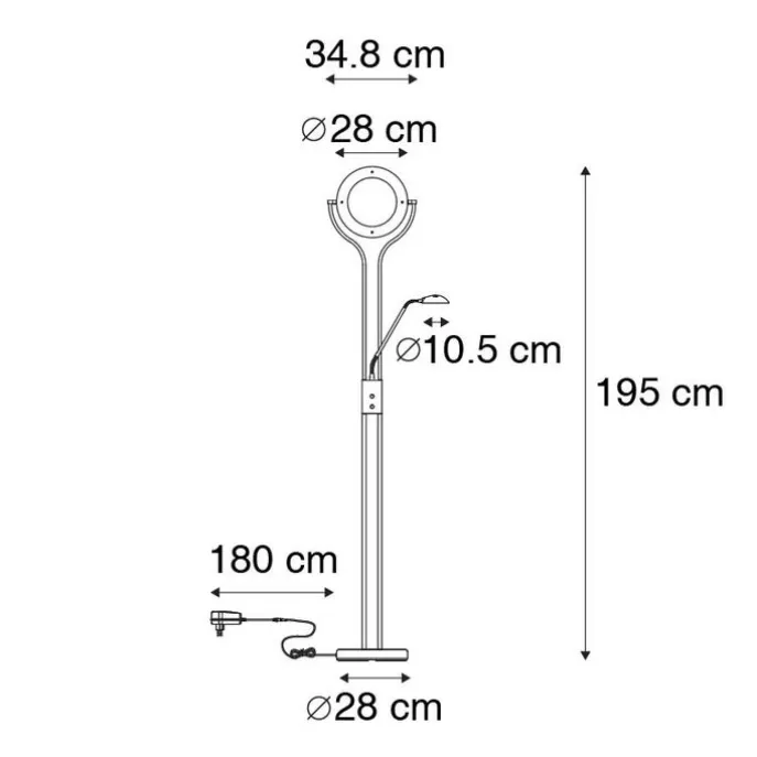 Moderne vloerlamp goud met leesarm incl. LED en dimmer - Divo