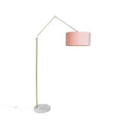 Moderne vloerlamp goud velours kap roze 50 cm - Editor