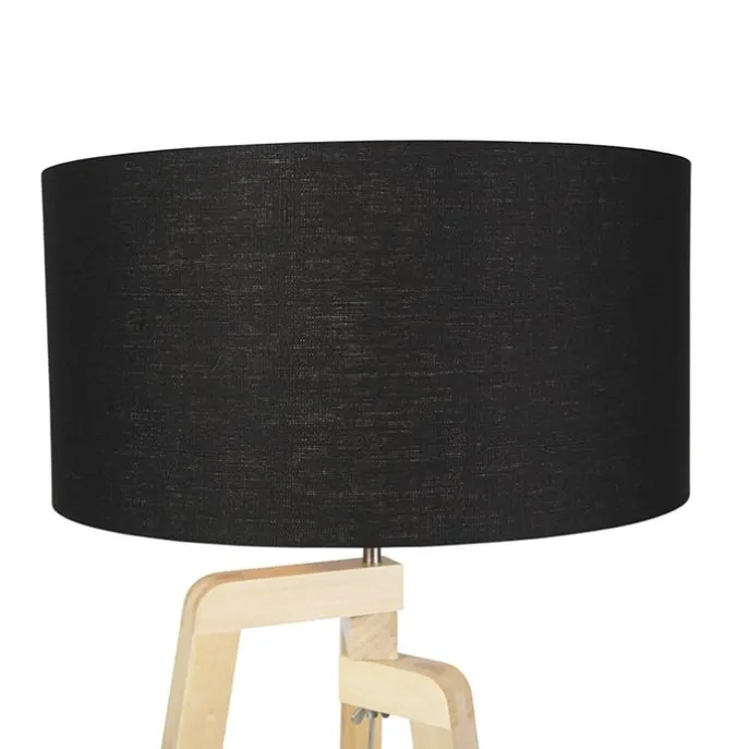 Moderne vloerlamp hout met zwarte kap 45 cm - Puros