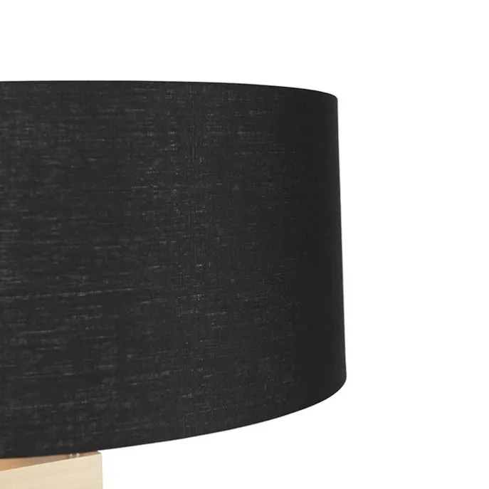 Moderne vloerlamp hout met zwarte kap 45 cm - Puros