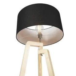 Moderne vloerlamp hout met zwarte kap 45 cm - Puros