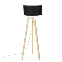 Moderne vloerlamp hout met zwarte kap 45 cm - Puros