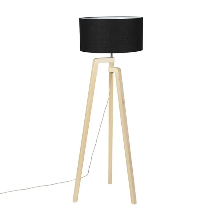 Moderne vloerlamp hout met zwarte kap 45 cm - Puros