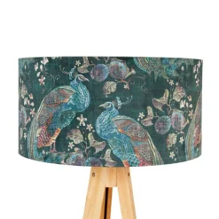 Moderne vloerlamp hout stoffen kap pauw 50 cm - Tripod Classic