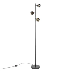 Moderne vloerlamp 3-lichts zwart met gouden binnenkant - Buell Deluxe