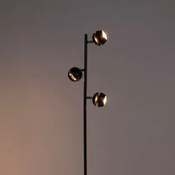 Moderne vloerlamp 3-lichts zwart met gouden binnenkant - Buell Deluxe