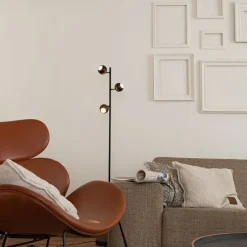 Moderne vloerlamp 3-lichts zwart met gouden binnenkant - Buell Deluxe