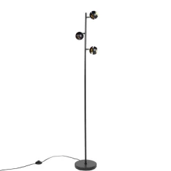 Moderne vloerlamp 3-lichts zwart met gouden binnenkant - Buell Deluxe
