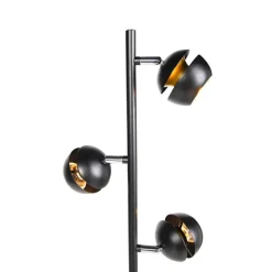 Moderne vloerlamp 3-lichts zwart met gouden binnenkant - Buell Deluxe