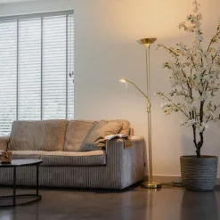 Moderne vloerlamp messing met leeslamp incl. LED dim to warm - Diva