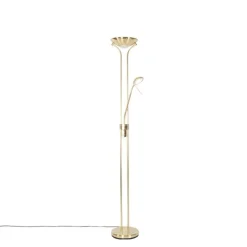 Moderne vloerlamp messing met leeslamp incl. LED dim to warm - Diva