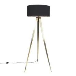 Moderne vloerlamp messing met zwarte kap - Ilse
