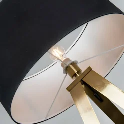 Moderne vloerlamp messing met zwarte kap - Ilse
