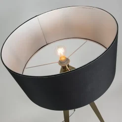 Moderne vloerlamp messing met zwarte kap - Ilse