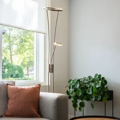 Moderne vloerlamp staal en glas incl. LED met leesarm - Divine