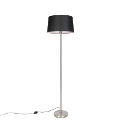 Moderne vloerlamp staal met zwarte kap 45 cm - Simplo
