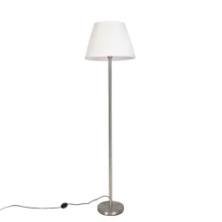 Moderne vloerlamp staal met witte plisse kap 45 cm - Simplo