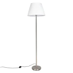Moderne vloerlamp staal met witte plisse kap 45 cm - Simplo