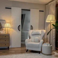 Moderne vloerlamp staal met witte plisse kap 45 cm - Simplo