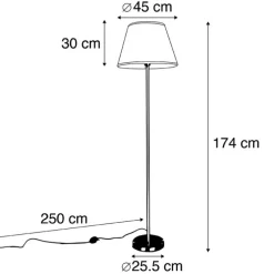 Moderne vloerlamp staal met witte plisse kap 45 cm - Simplo
