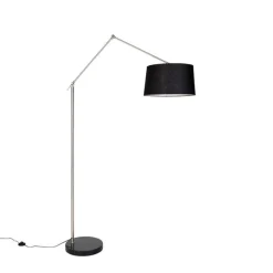 Moderne vloerlamp staal met kap zwart linnen 45 cm - Editor