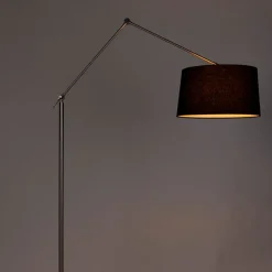 Moderne vloerlamp staal met kap zwart linnen 45 cm - Editor