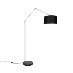 Moderne vloerlamp staal met kap zwart linnen 45 cm - Editor