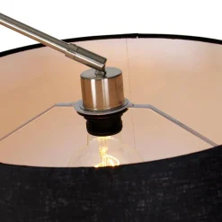 Moderne vloerlamp staal met kap zwart linnen 45 cm - Editor