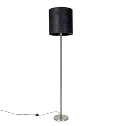Moderne vloerlamp staal met kap zwart 40 cm- Simplo